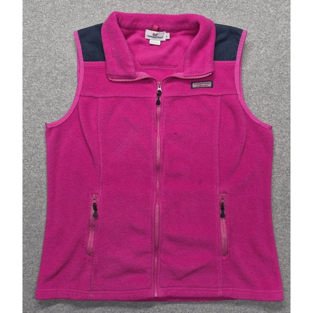 Vineyard Vines Womens Large Pink Fleece Vest Full Zip Sleeveless Soft Layering